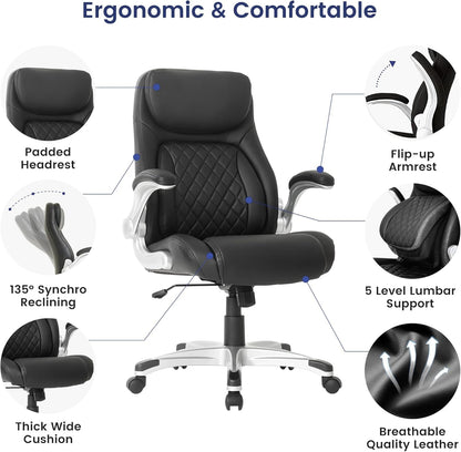 Ergonomic Office Chair Premium Microfiber Leather Adjustable Lumbar Support & Armrests, High Back Comfy Desk Gaming Chairs Executive Computer Swivel Chair Tilt Function(Posture,Black)-3