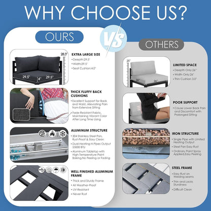 Modern Grey Aluminum 6-Piece Patio Sofa Fire Pit Set-3