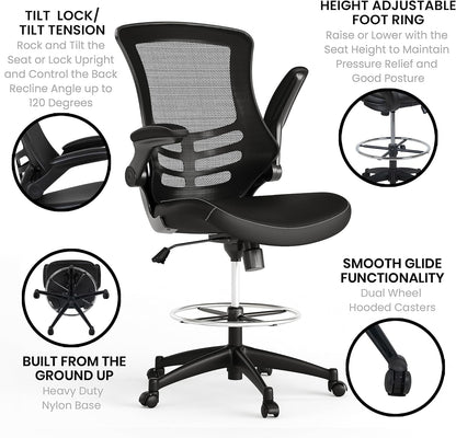 Kelista Mid-Back Swivel Office Chair with Adjustable Leathersoft Seat Height, Ergonomic Mesh Chair with Flip-Up Arms, Black-4