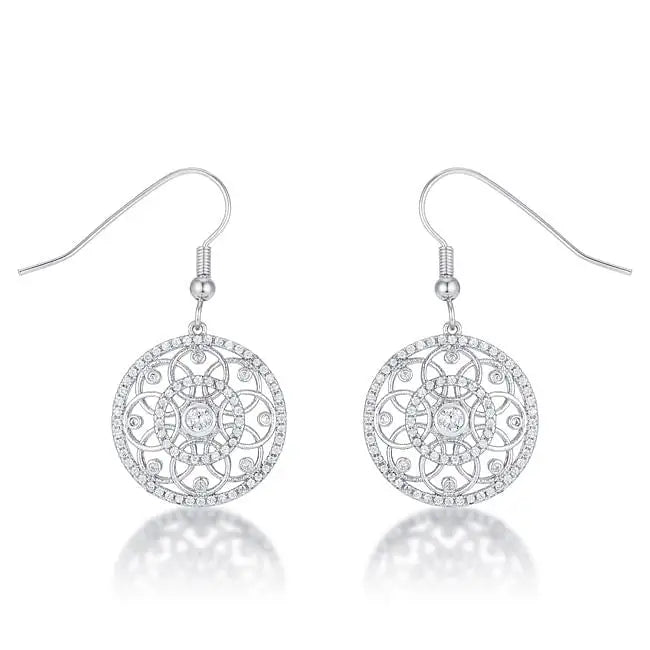 .95 Ct Interlocking Circle Rhodium and CZ Earrings - Earrings