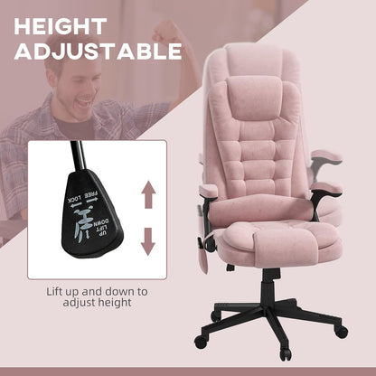 6 Point Vibrating Massage Office Chair with Heat, Velvet High Back Executive Office Chair with Reclining Backrest, Padded Armrests and Remote, Pink-3