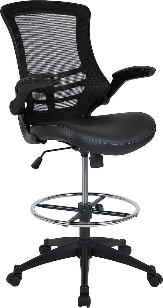 Kelista Mid-Back Swivel Office Chair with Adjustable Leathersoft Seat Height, Ergonomic Mesh Chair with Flip-Up Arms, Black-0