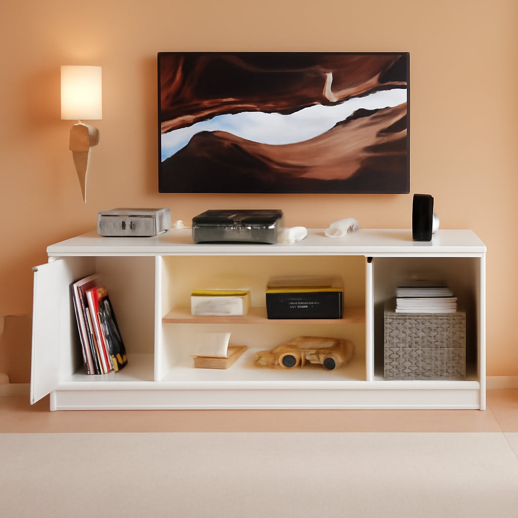 LED TV Stand with Power Outlets for 55/60/65 Inch TV, Gaming Entertainment Center with Cabinet for PS5, Modern TV Cabinet with Adjustable Glass Shelves for Bedroom 58 Inch Carbon Fiber White-0