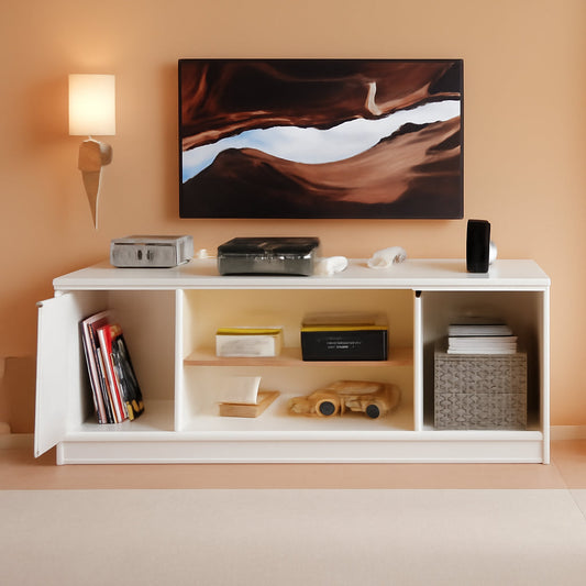 LED TV Stand with Power Outlets for 55/60/65 Inch TV, Gaming Entertainment Center with Cabinet for PS5, Modern TV Cabinet with Adjustable Glass Shelves for Bedroom 58 Inch Carbon Fiber White-0