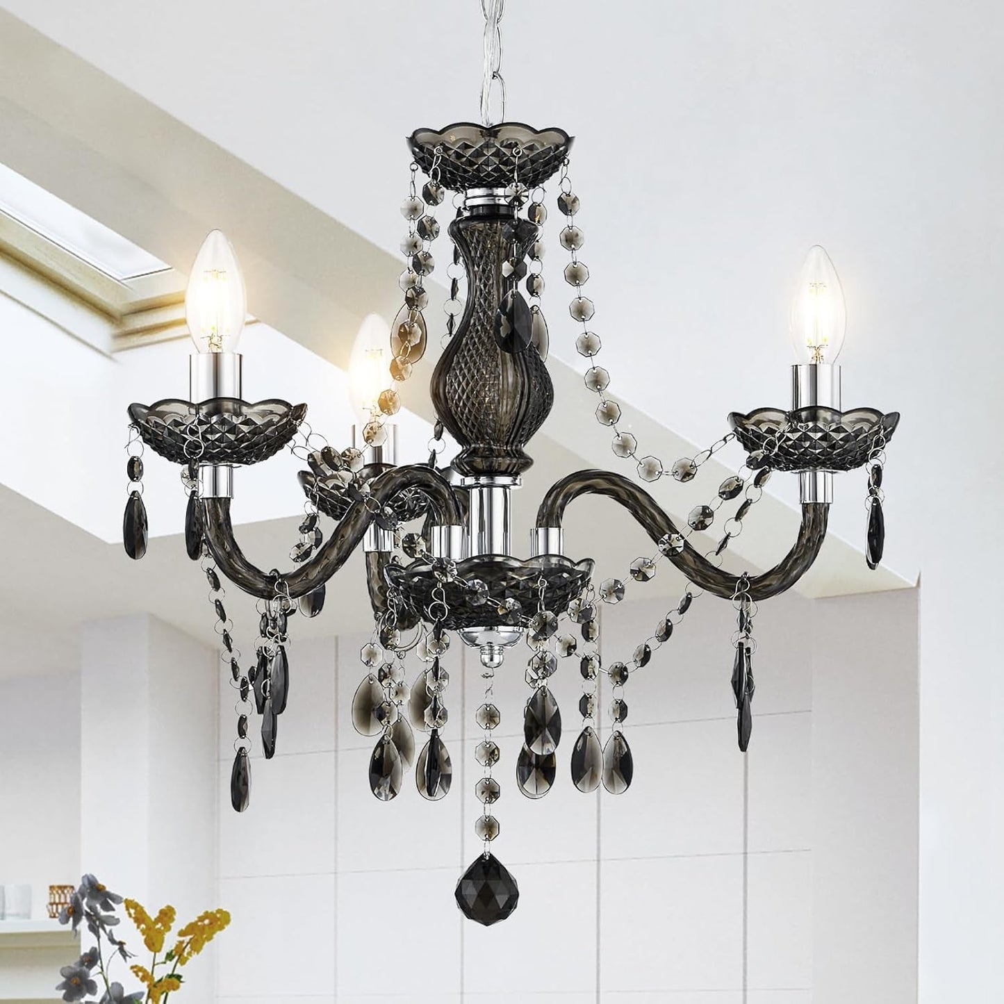 Black Small CrystalChandelier Dimmable 3 Light Pendant-0