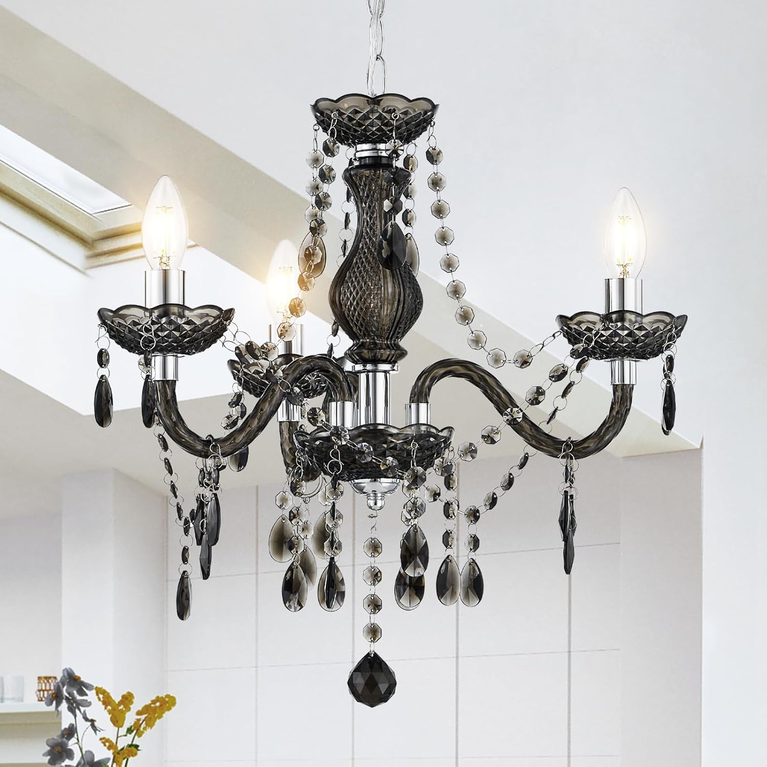 Black Small CrystalChandelier Dimmable 3 Light Pendant-0
