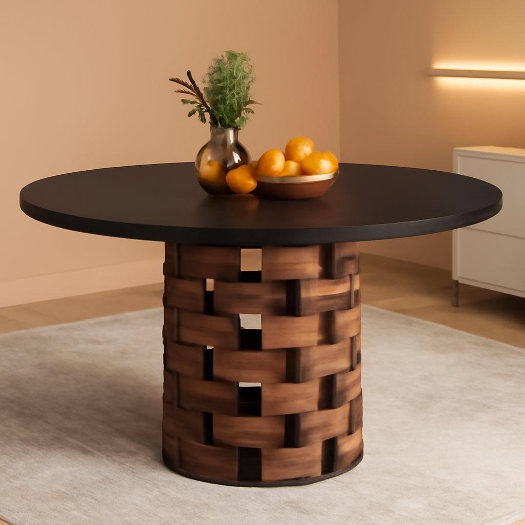 Round 47 Inch Dining Table Farmhouse Wood Base Black-0