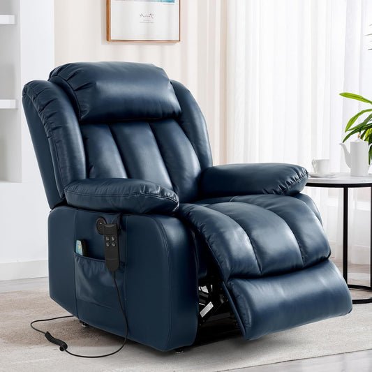 Dual Motor Large Power Lift Recliner Chair Recliners for Elderly, Infinite Position Recliner Chair with Heat and Massage, Breathable Leather(Dark Blue)-0