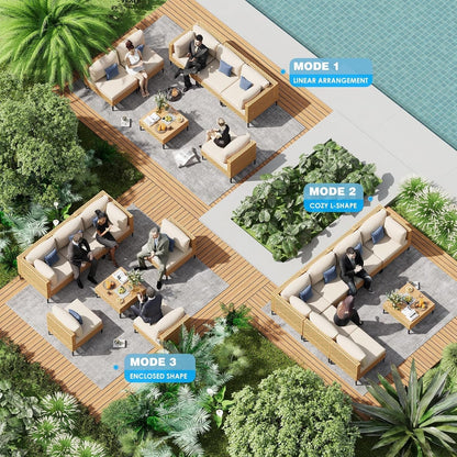 Paito Furniture Set, 110" Large 7-Piece Wicker Outdoor Paito Furniture Sets with Coffee Table,Boho Patio Conversation Set Sectional Sofa with All-Weather Cushions for Backyard,Porch,Beige-4