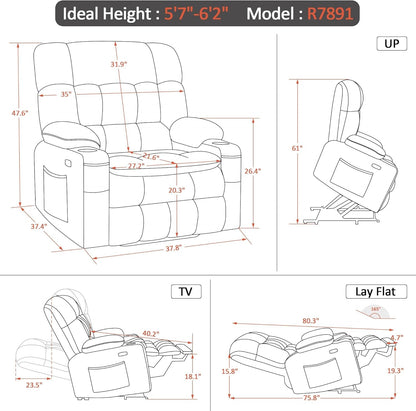 Large Dual Motor Power Lift Recliner Chair Sofa with Massage and Heat for Big Elderly People, Infinite Position, USB Ports, Fabric R7891 (Large-Wide, Burgundy)-2