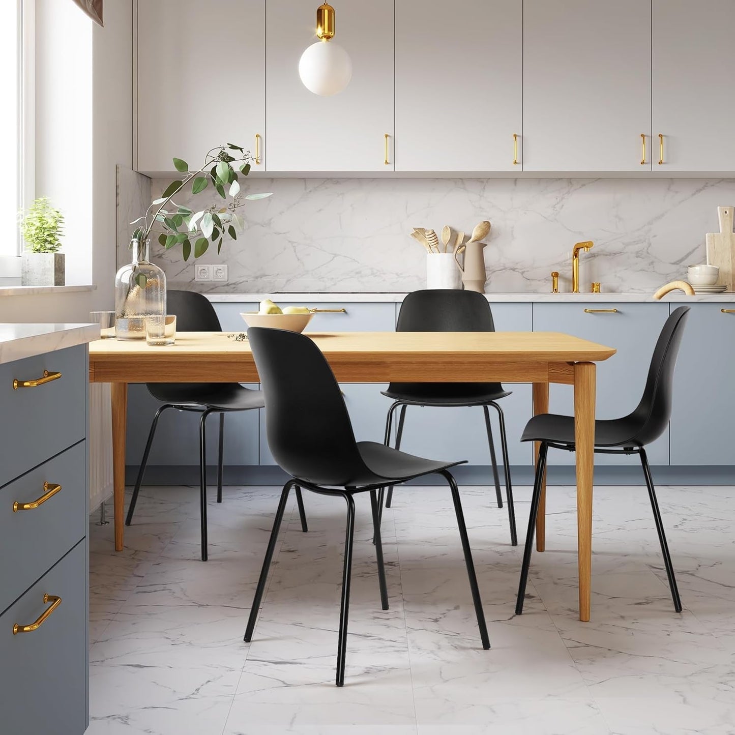 Set of 4 Dining Chairs with Legs for Kitchen Living Room(Matte Black)-1