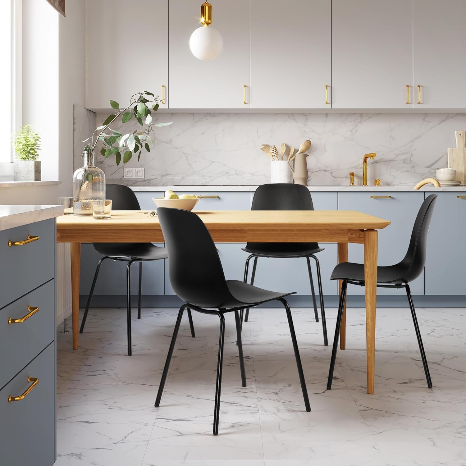 Set of 4 Dining Chairs with Legs for Kitchen Living Room(Matte Black)-1