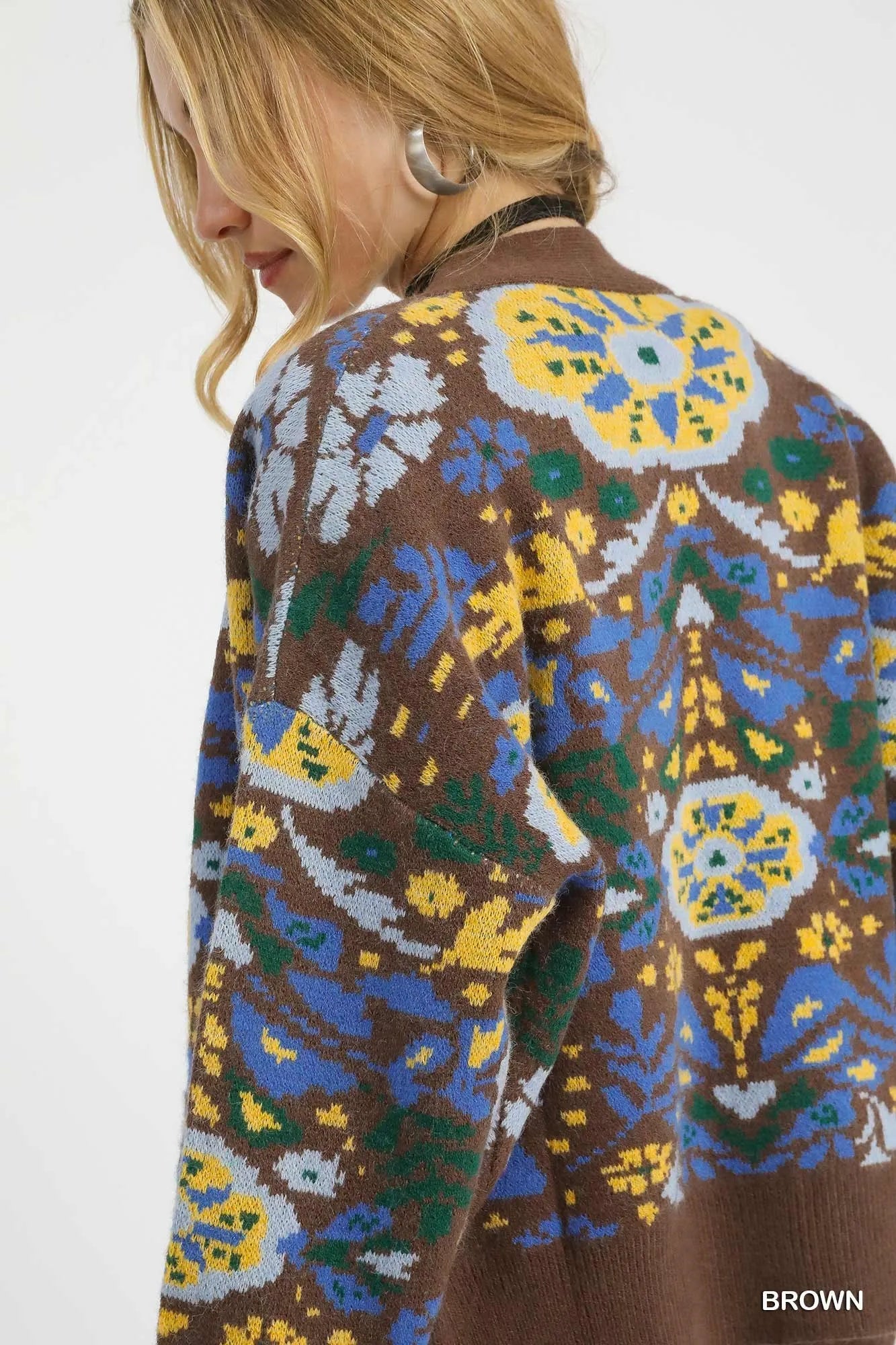 Umgee Floral Knit Button-Up Cardigan