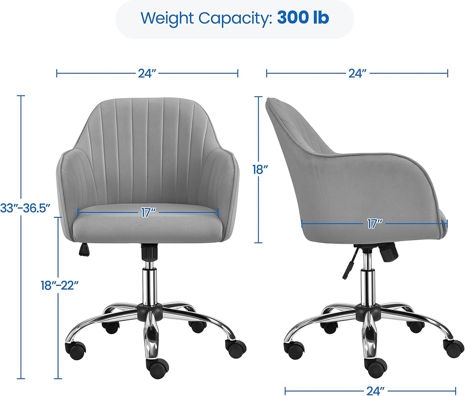 Modern Velvet Desk Chair Vanity Chair Height-Adjustable Swivel Computer Chair for Makeup Room Living Room Bedroom Soft Upholstered Office Chair Light Gray-2