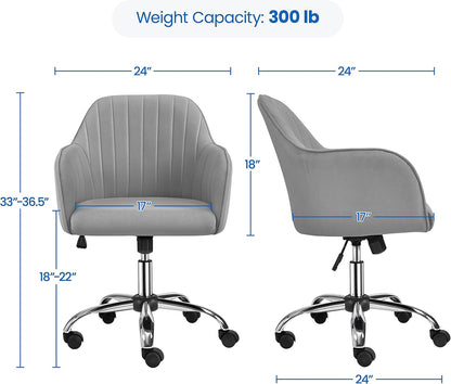 Modern Velvet Desk Chair Vanity Chair Height-Adjustable Swivel Computer Chair for Makeup Room Living Room Bedroom Soft Upholstered Office Chair Light Gray-2