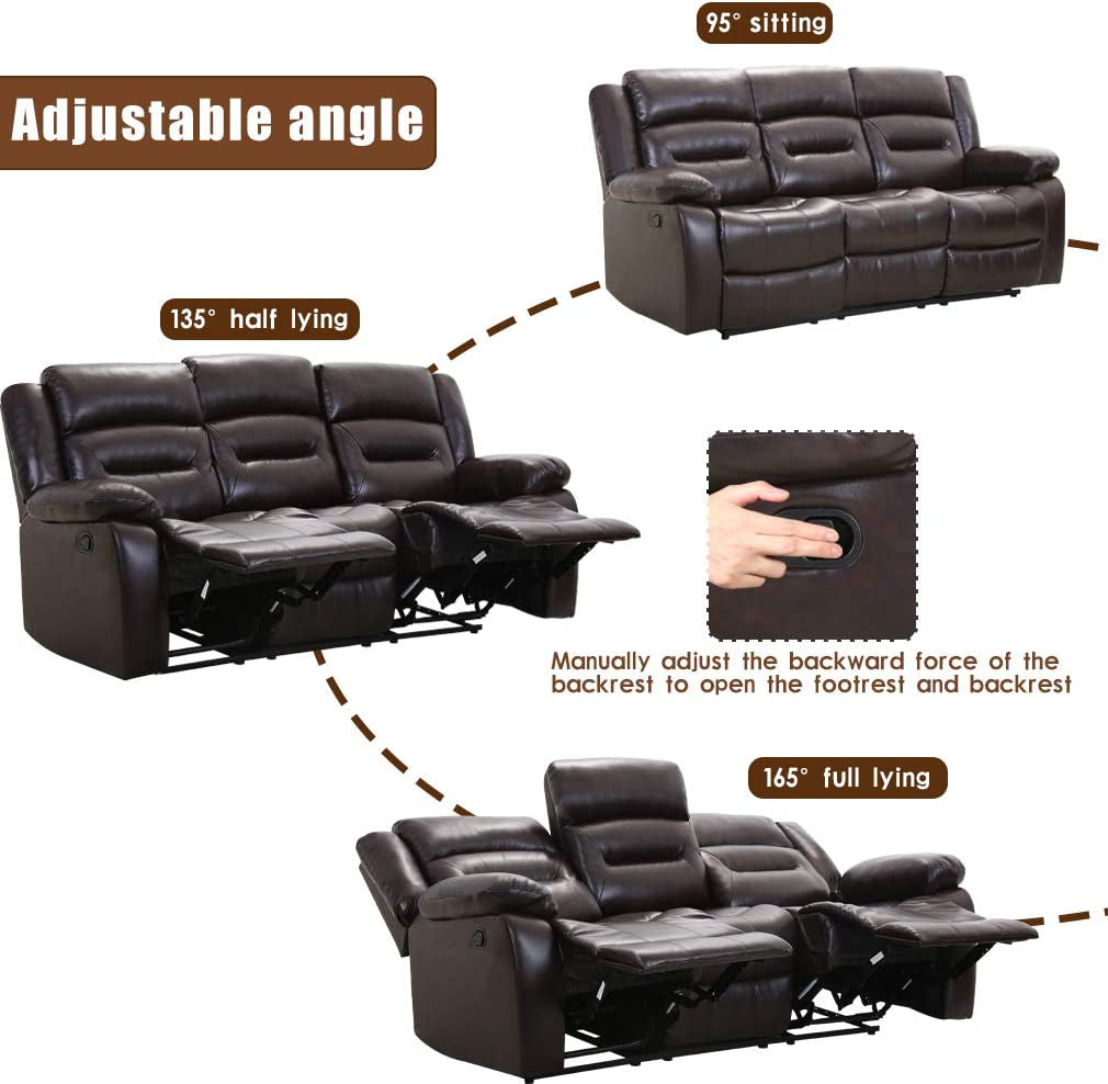 3-Seat Home Theater Recliner Sofa Set, Gray-2