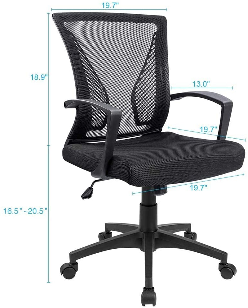 Office Chair Mid Back Swivel Lumbar Support Desk Chair, Computer Ergonomic Mesh Chair with Armrest (Black)-2