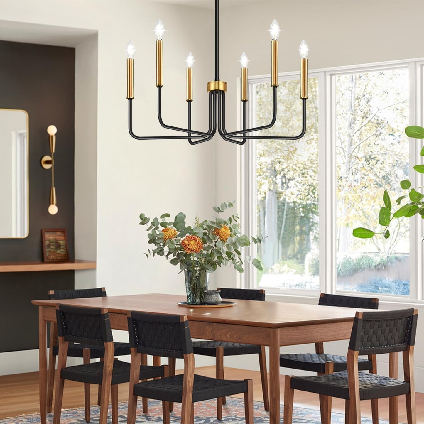 Black and Gold Chandelier, 6-Light Farmhouse Chandelier for Dining Room Lighting Fixtures Hanging, Dining Light Fixtures Industrial Modern Chandelier for Bedroom, Foyer, Living Room and Entryway-0