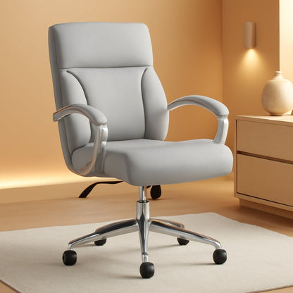 Executive Desk Chair, 275Lb Capacity, Oversized Cushion, Grey Bonded Leather, 29.13"D X 25.2"W X 43.11"H-0