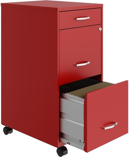 3 Drawers 29.52" Vertical Red Metal Filing Cabinet Lockable Pre-Assembled Movable Letter Size for Home, Office-0