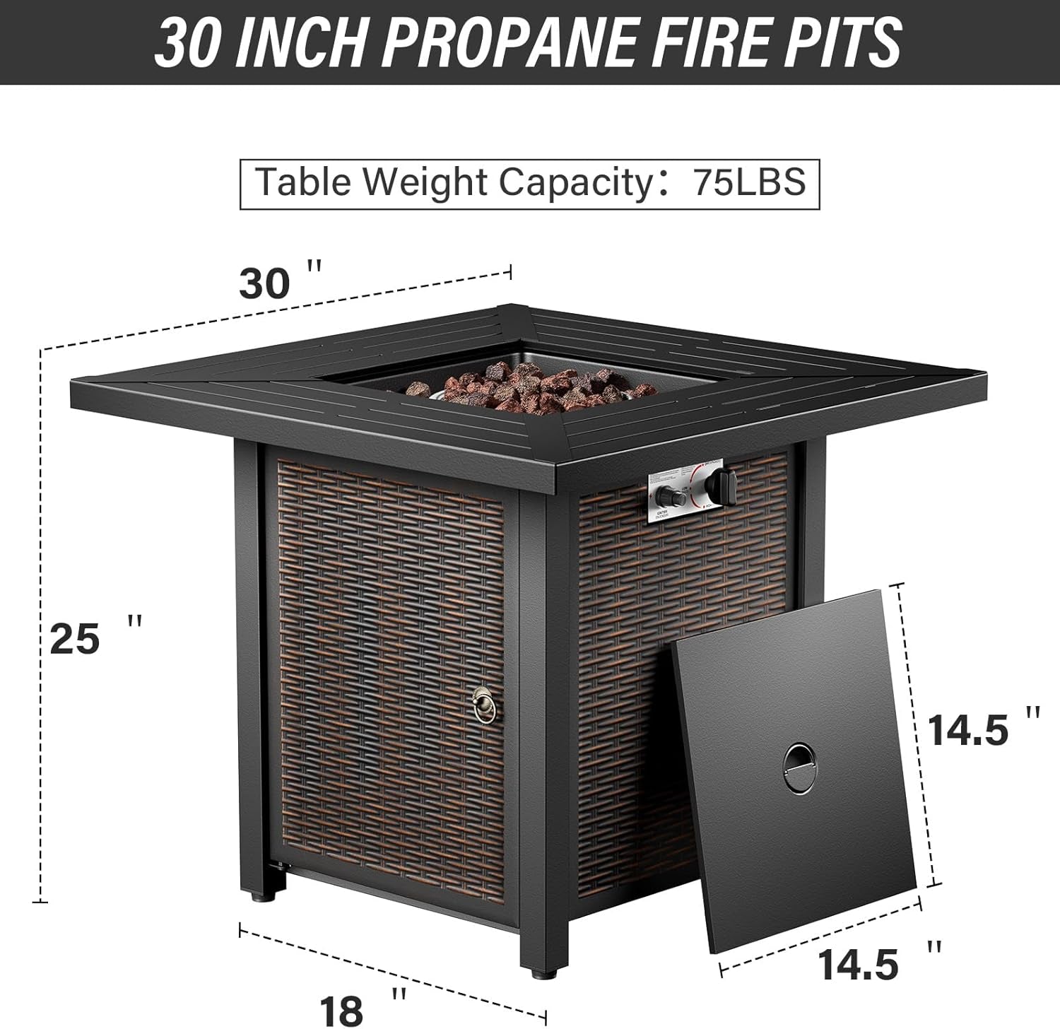 5 Piece Outdoor Patio Furniture Set with 50000 BTU Propane Fire Pit Table, Deep Seating Wicker Swivel Rocker Chairs and Loveseat Glider Patio Conversation Set for Deck Poolside Backyard Blue-3