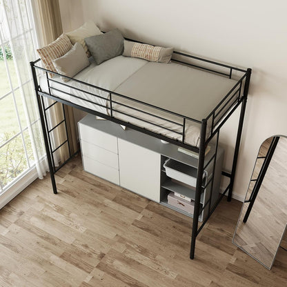 Black Twin Loft Bed with Dual Ladders-3