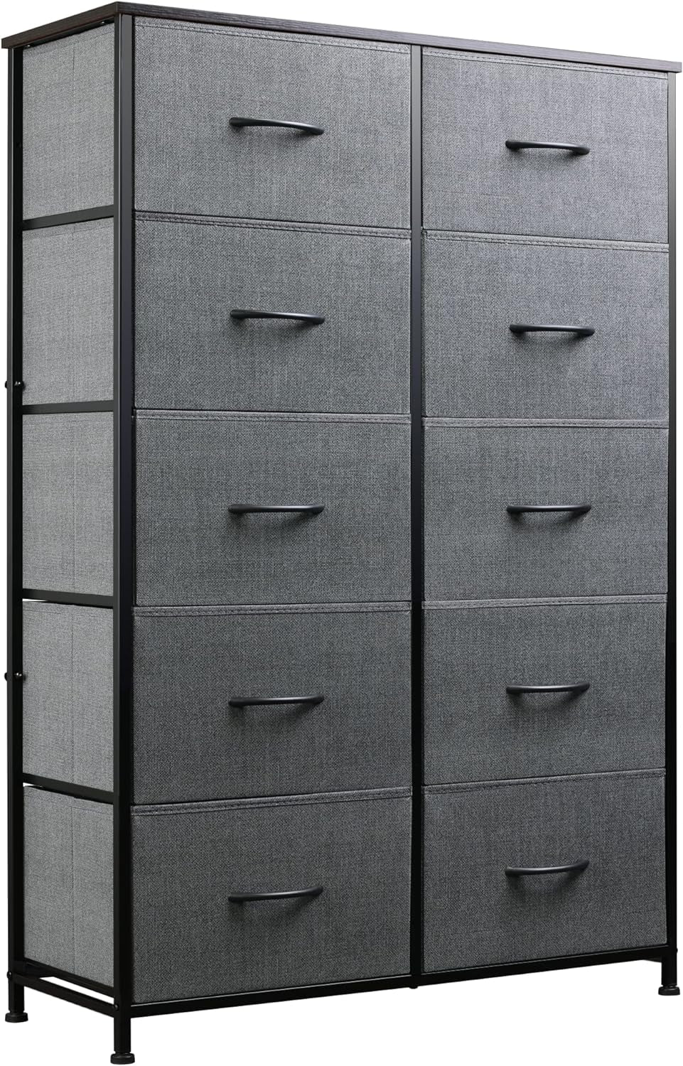 Tall Dresser for Bedroom with 10 Fabric Drawers, Organizer Units for Living Room, Clothing, Closet, Storage Tower with Cabinet, Metal Frame, Wooden Top, Furniture, Dark Grey-0