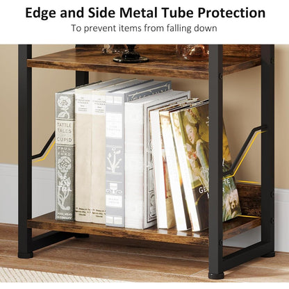 Book Shelf Small Bookshelf: 3-Tier Wood Bookcase Industrial Bookshelf with Edge Protection Metal Narrow Bookshelves Storage Organizer Display Rack for Bedroom (Rustic Brown, 5-Tier)-4