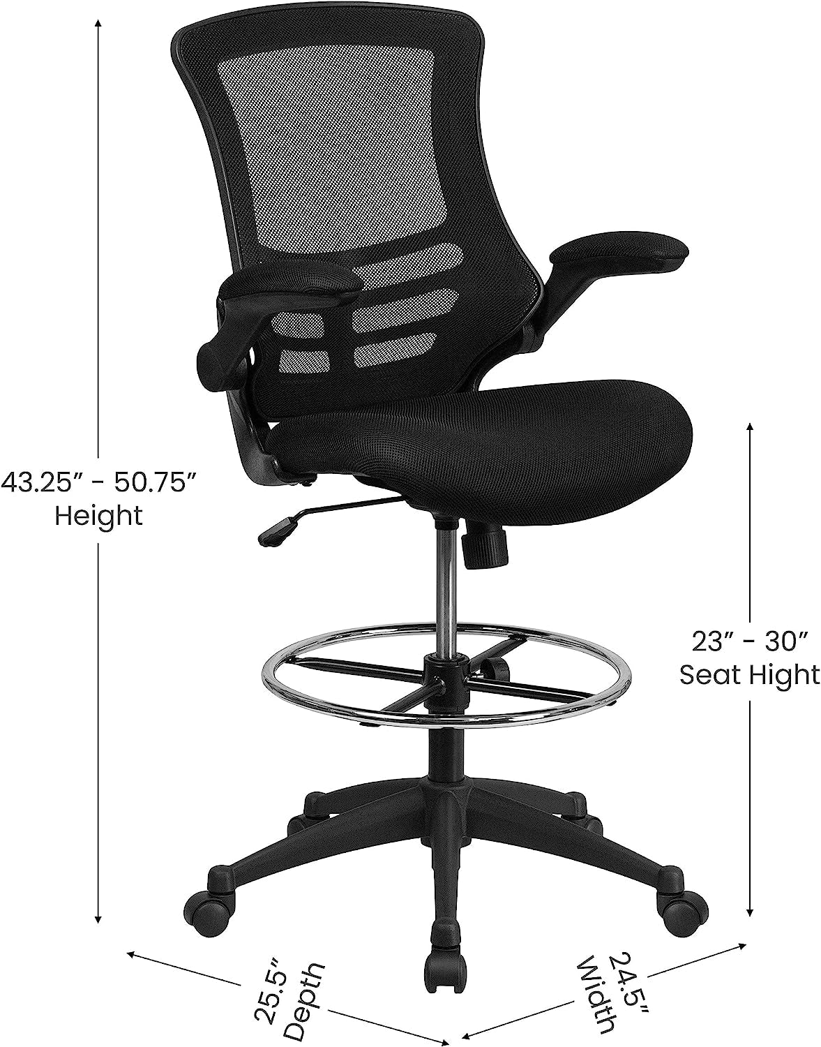 Kelista Mid-Back Swivel Office Chair with Adjustable Seat Height, Ergonomic Mesh Desk Chair with Flip-Up Armrests, Black-2