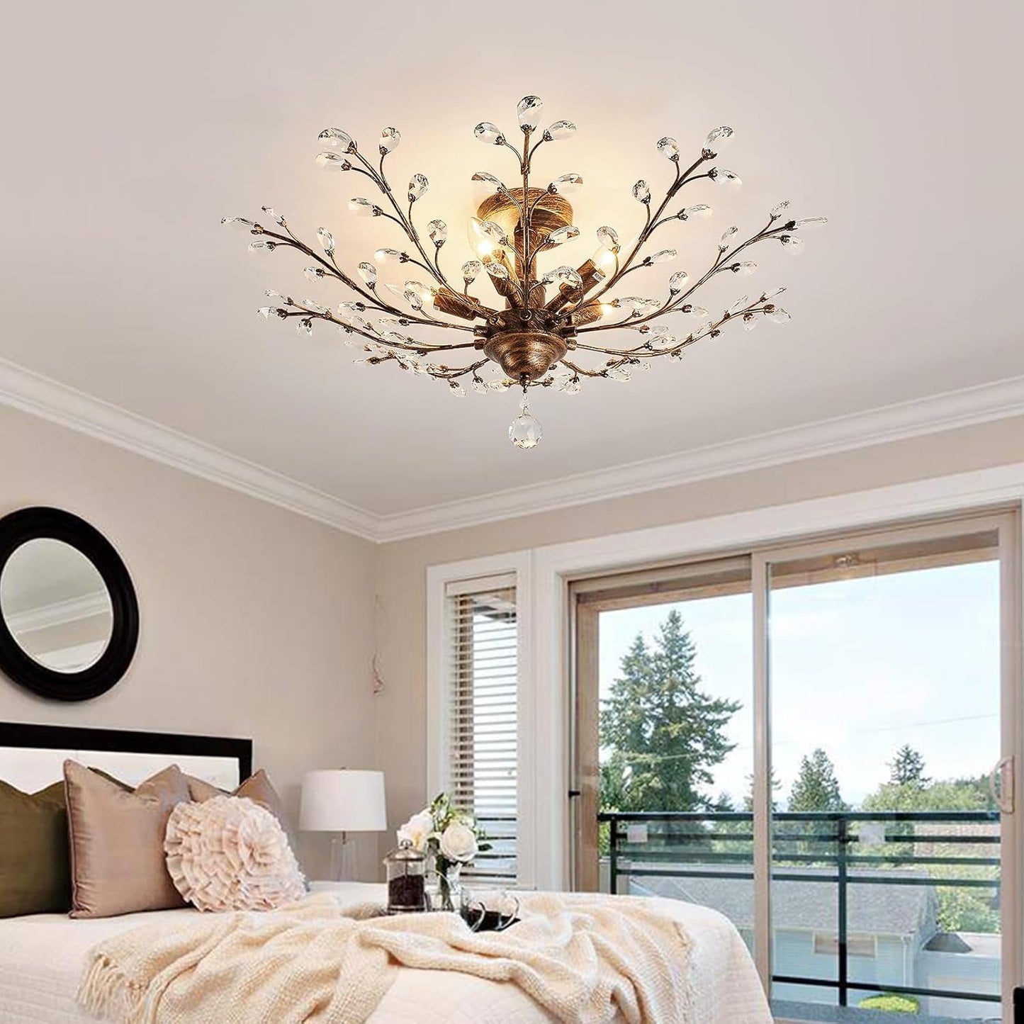 Five Light Vintage Crystal Chandelier Bronze Fixture-1