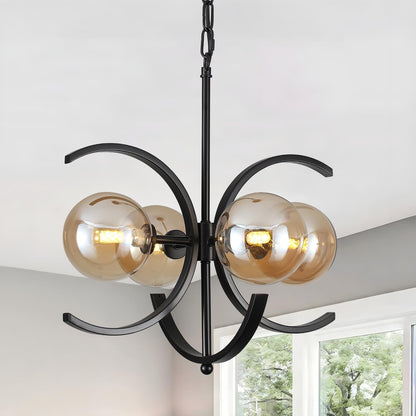 Black Sputnik Chandelier 4 Light Amber Glass Globes-0