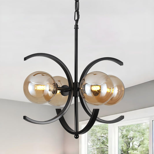 Black Sputnik Chandelier 4 Light Amber Glass Globes-0