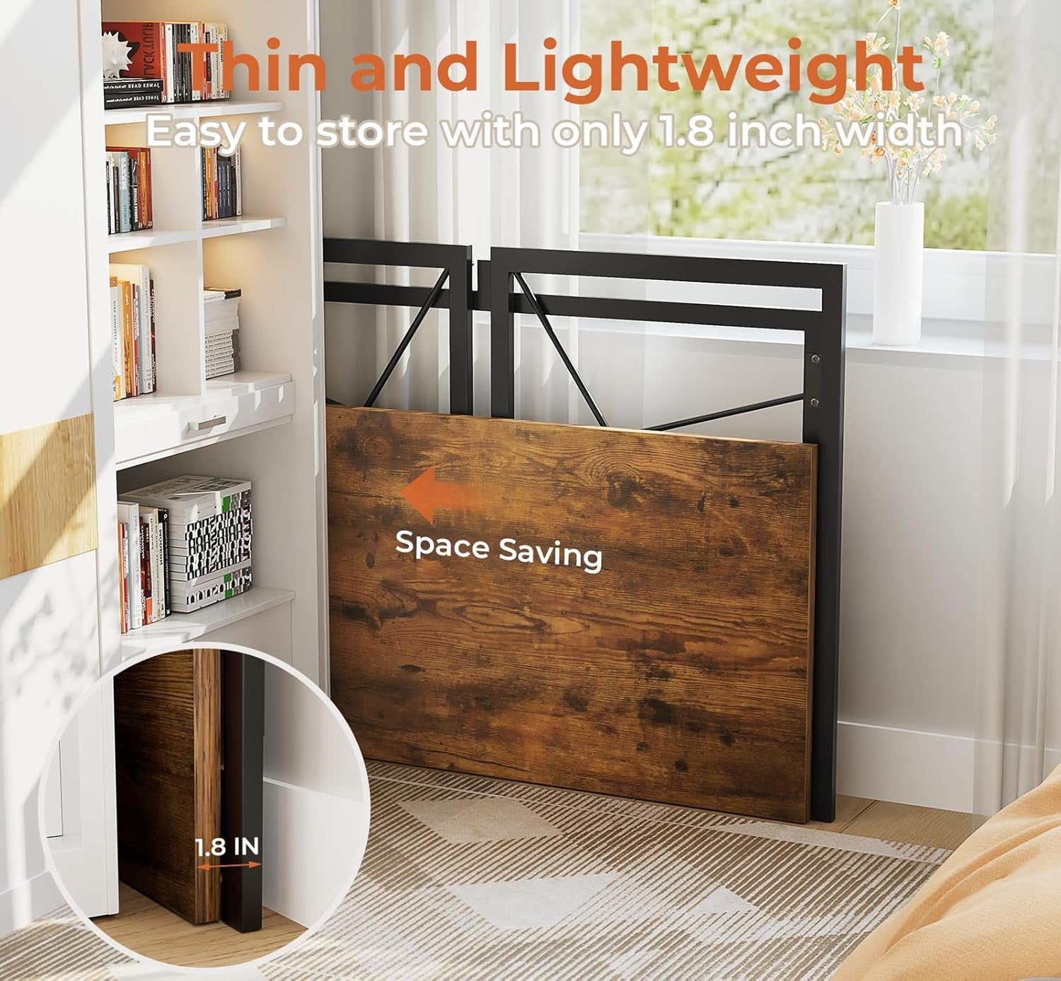 Small 39" Folding Desk No Assembly Vintage Brown-3