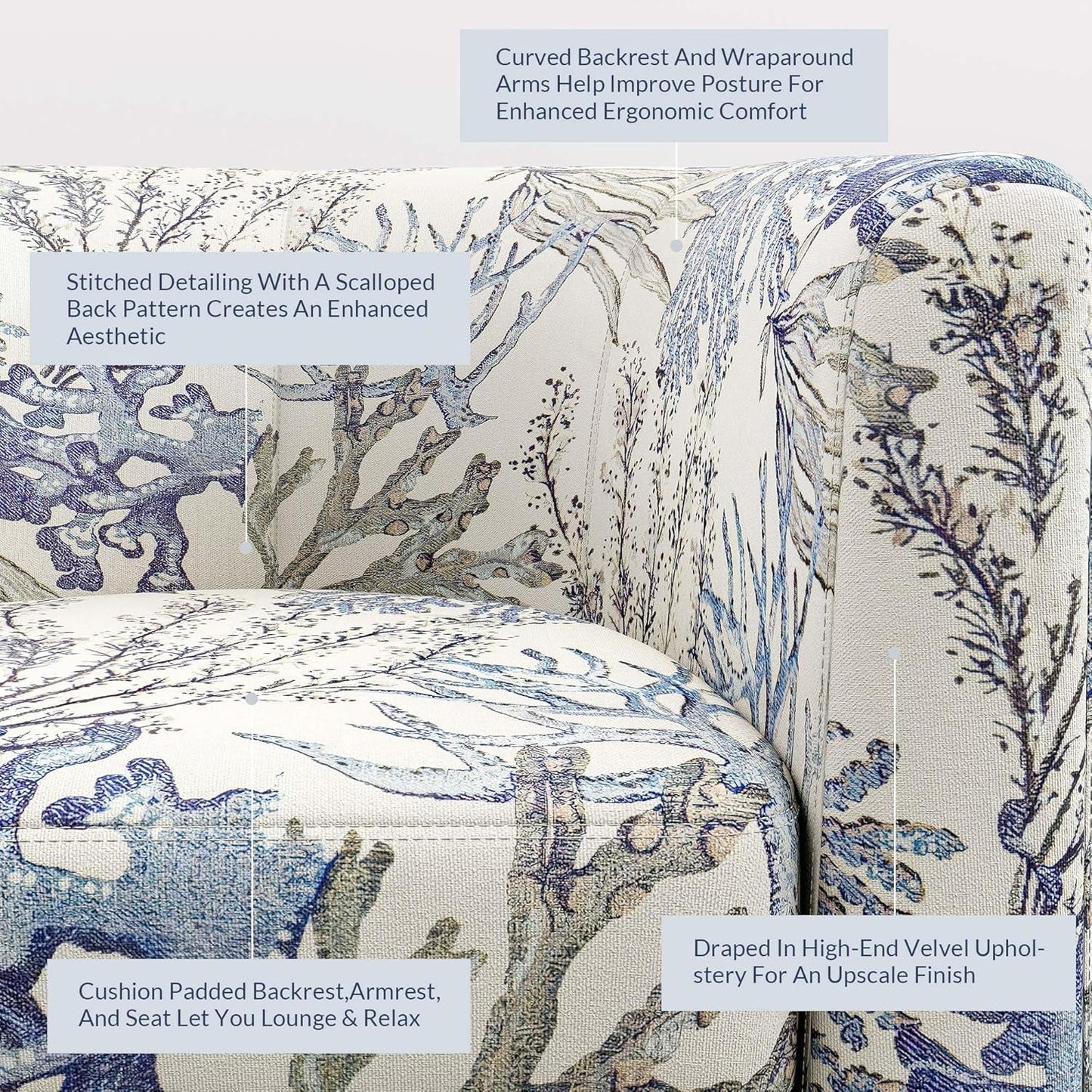 Blue Coral Barrel Chair With Soft Padding Living Room-3