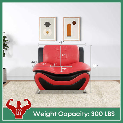 Black & Red Leather 3-Piece Living Room Sofa Set-2