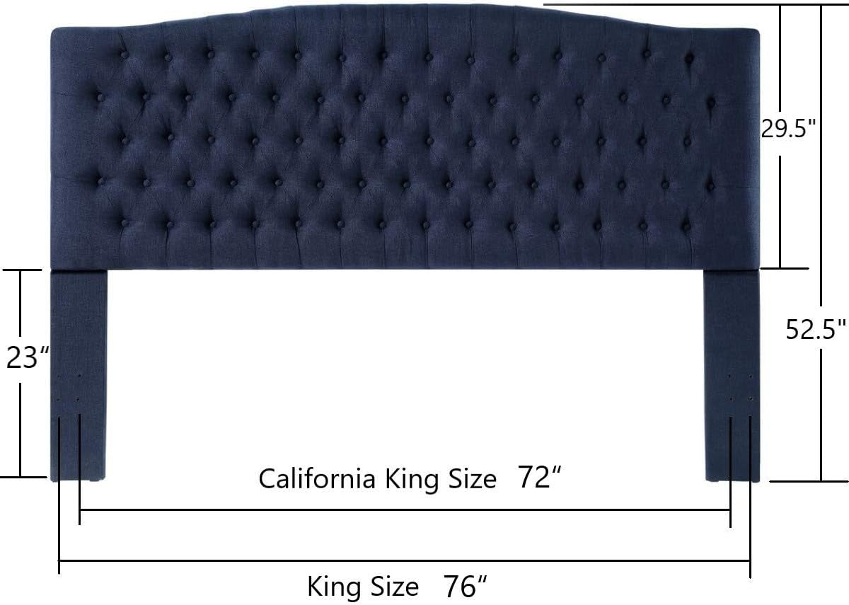 Navy Blue Linen Tufted King Headboard with Comfort-1
