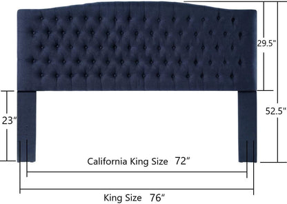 Navy Blue Linen Tufted King Headboard with Comfort-1