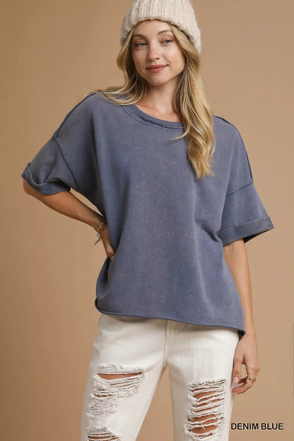 Umgee Mineral Wash Round Neck Top