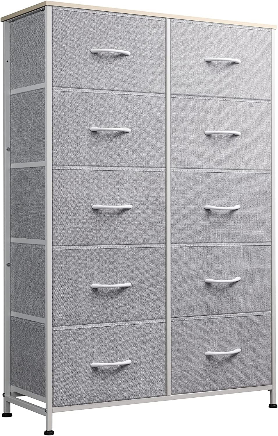 Tall Dresser for Bedroom with 10 Drawers, Chest of Drawers, Dressers Bedroom Furniture, Storage Organizer Unit with Fabric Bins for Closet, Hallway, Living Room, Entryway, Light Grey-0