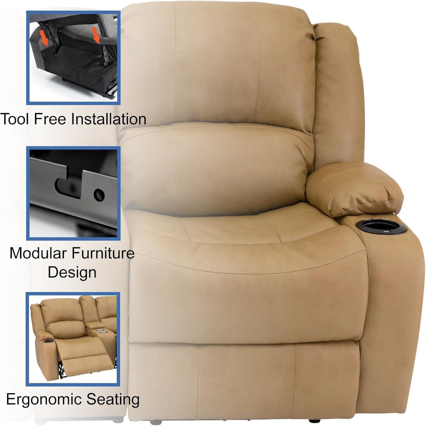 Charles 67" Powered Double RV Wall Hugger Recliner Sofa RV Loveseat with Upgraded 2023 Fabric (Toffee)-2
