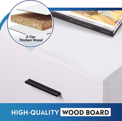 Mobile White Wood File Cabinet with Storage Drawers-4