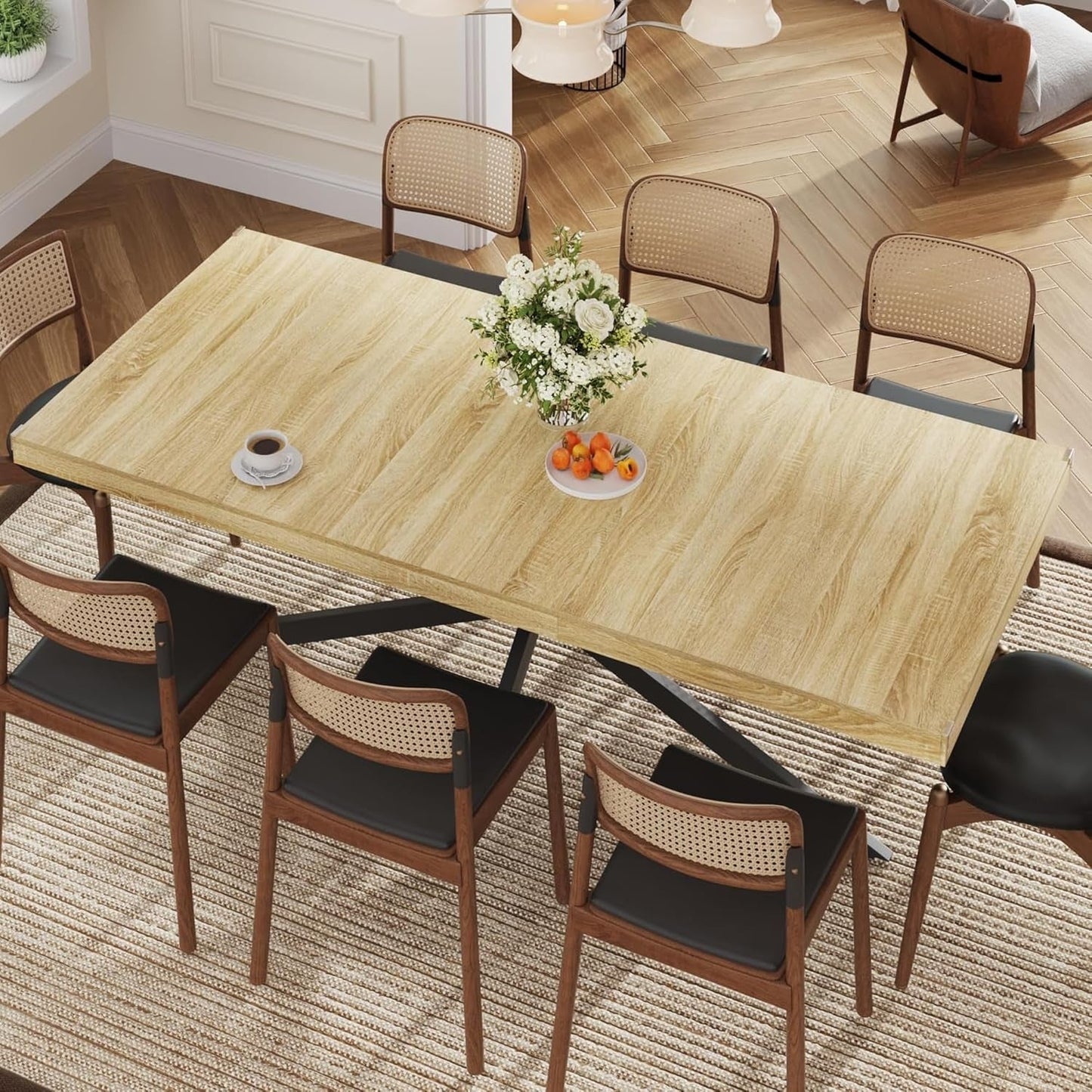 Extendable Rectangular Wood Dining Table For 6 To 8-2