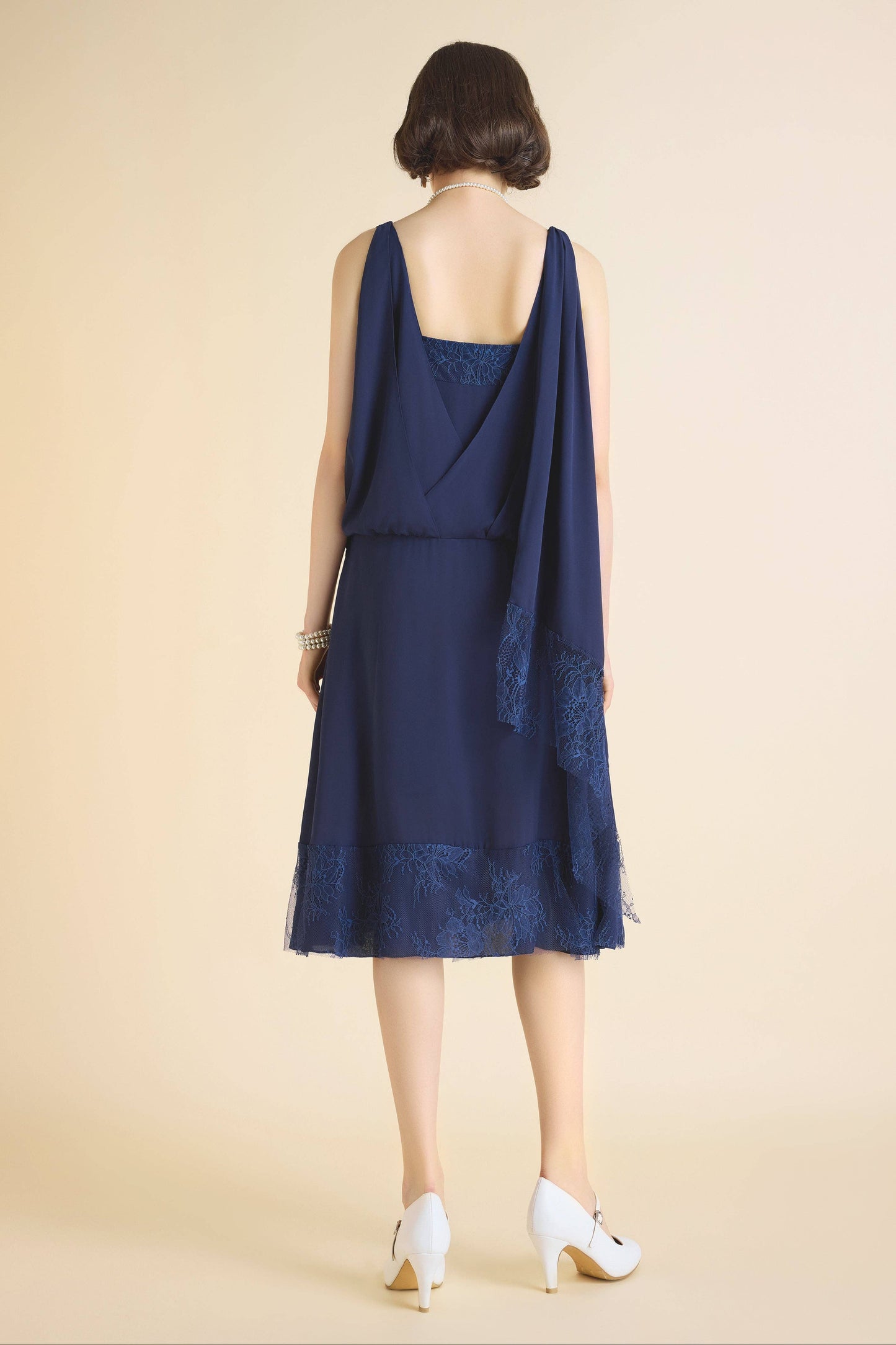 Classic Chiffon Lace Day Dress, Navy or Burnt Orange, Sizes 6, 8, 10