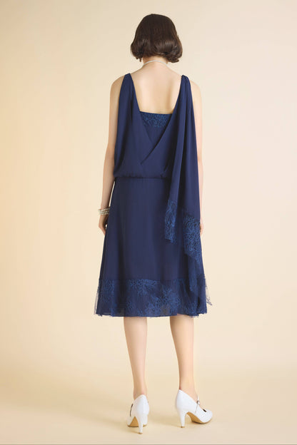 Classic Chiffon Lace Day Dress, Navy or Burnt Orange, Sizes 6, 8, 10