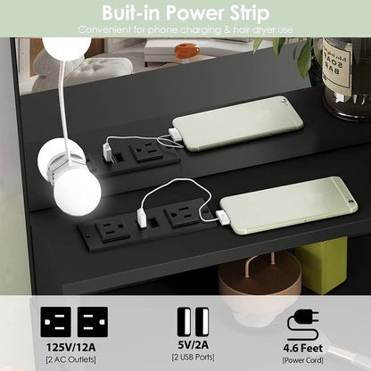 Black Makeup Vanity Table with Lighted Mirror-3