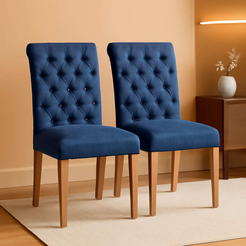 Dining Chairs Set of 2 Button Tufted Parsons Kitchen Chairs Upholstered Fabric Dining Room Chairs with Solid Wood Legs and Padded Seat for Dining Room, Kitchen, Restaurant, 1 Package, Blue-0