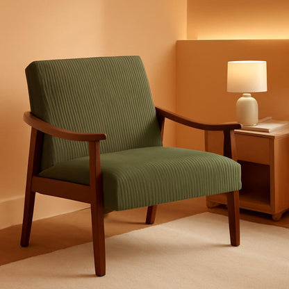 Dark Green Corduroy Armchair Mid-Century Solid Wood-0