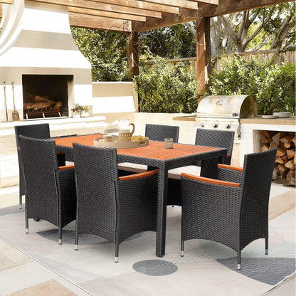 7 Piece Patio Dining Set Outdoor Acacia Wood Table and Chairs with Soft Cushions Wicker Patio Furniture for Deck, Backyard, Garden-4