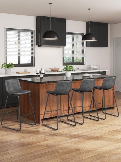Bar Stools Set of 3, 26 Inches Counter Height Bar Stools with Back, Modern Faux Leather Barstools with Metal Legs and Footrest, Bar Chairs for Kitchens Island (Gray)-3