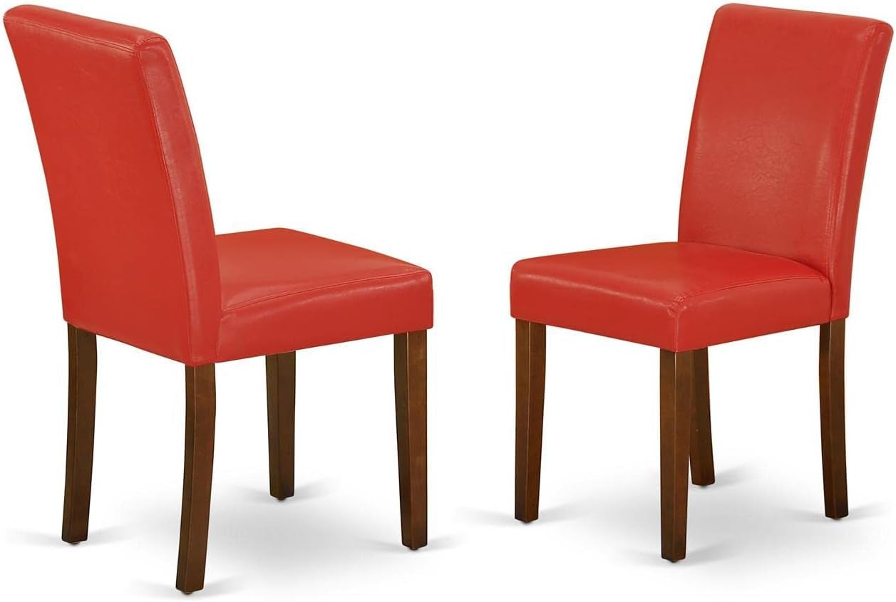 Abbott Parsons Dining Chairs - Firebrick Red Faux Leather Padded Chairs, Set of 2, Mahogany-0
